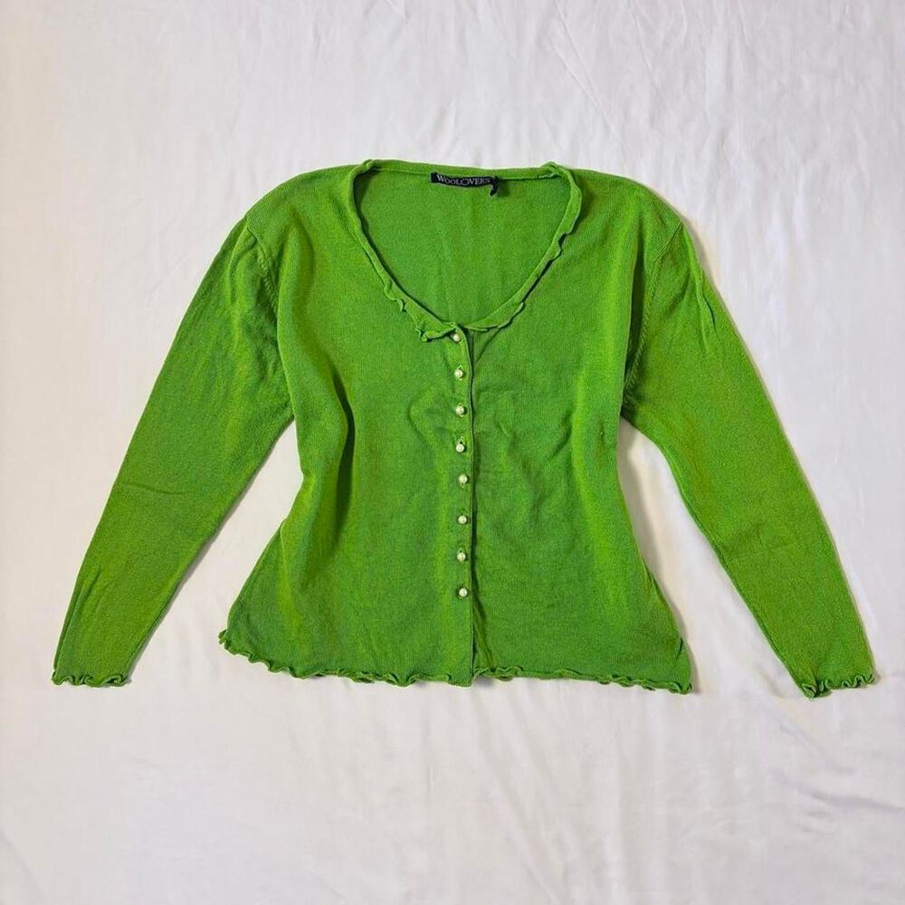 Woolovers Women's Lime green silk-blend cardigan featuring pearl buttons